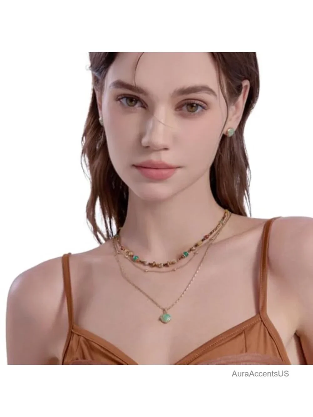 Boho Layered Beaded Necklace Retro Multi-Layer Gold Plated Pendant Chain